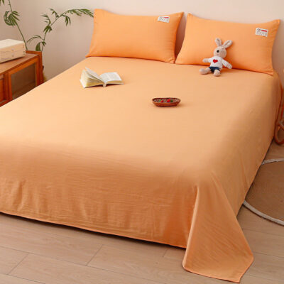 Minimalist Solid Color Washed Cotton Bed Sheet Set for Dorm or Home