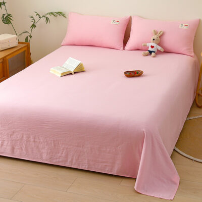 Minimalist Solid Color Washed Cotton Bed Sheet Set for Dorm or Home