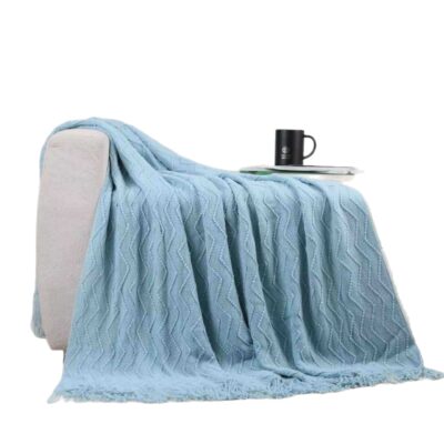 Solid Color Wavy Pattern Throw Blanket for Sofa and Nap