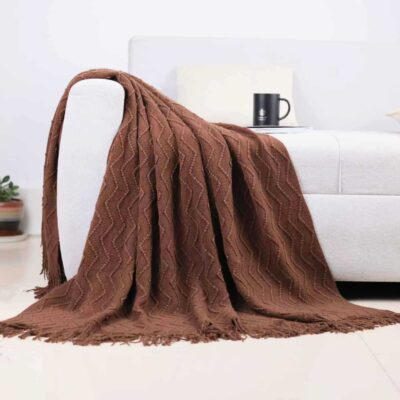 Solid Color Wavy Pattern Throw Blanket for Sofa and Nap