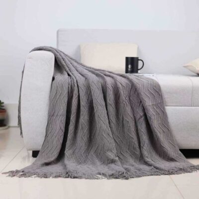Solid Color Wavy Pattern Throw Blanket for Sofa and Nap
