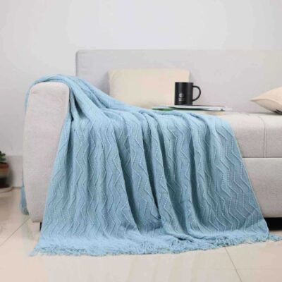 Solid Color Wavy Pattern Throw Blanket for Sofa and Nap