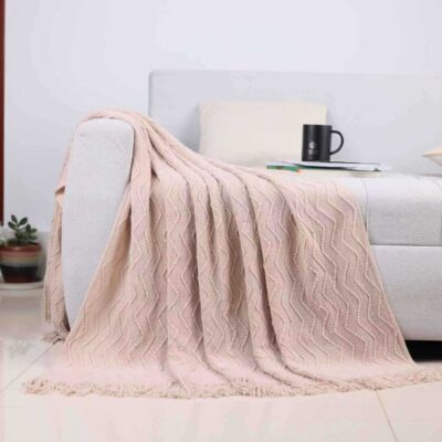 Solid Color Wavy Pattern Throw Blanket for Sofa and Nap