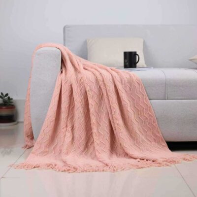 Solid Color Wavy Pattern Throw Blanket for Sofa and Nap