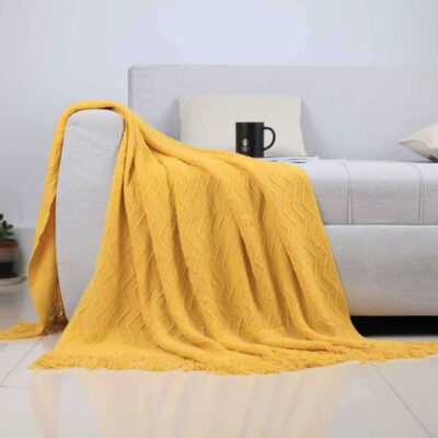 Solid Color Wavy Pattern Throw Blanket for Sofa and Nap