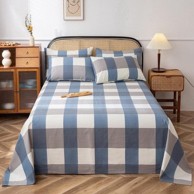 Grid pattern large home bed sheet wholesale supplier (2) Wholesale grid pattern large bed sheet supplier