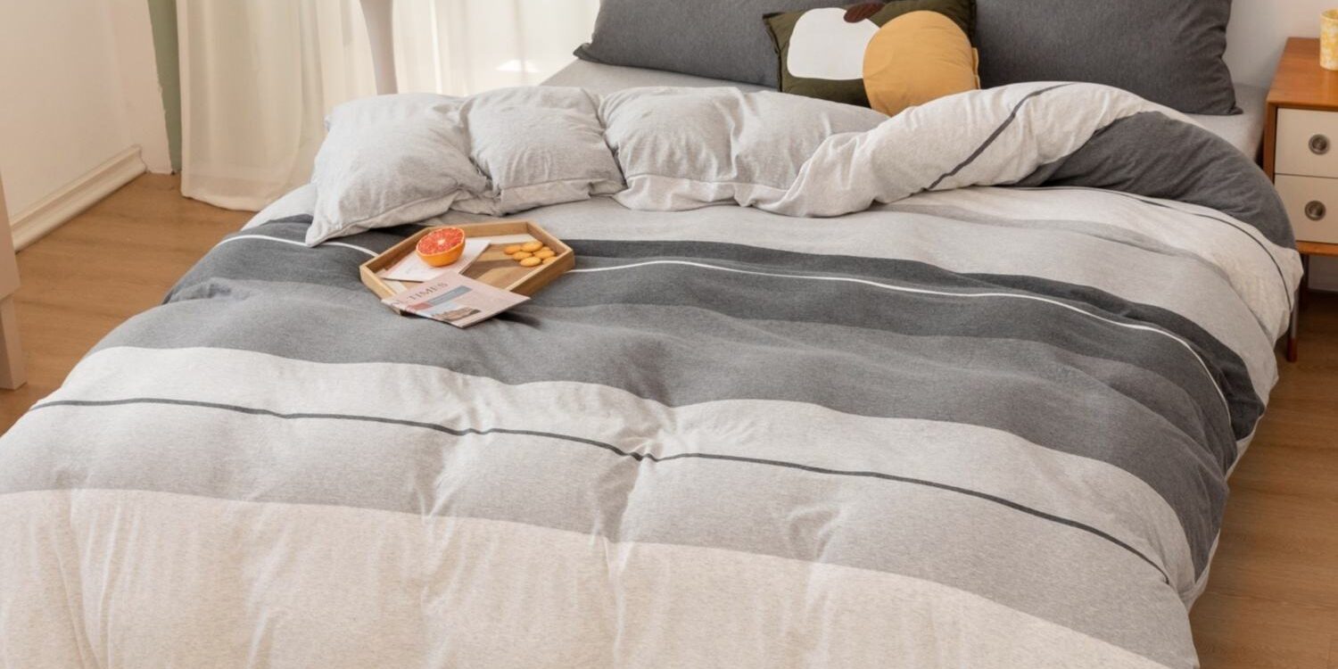 High-quality knitted cotton gradient stripe duvet cover (5) Knitted cotton gradient stripe duvet cover wholesale