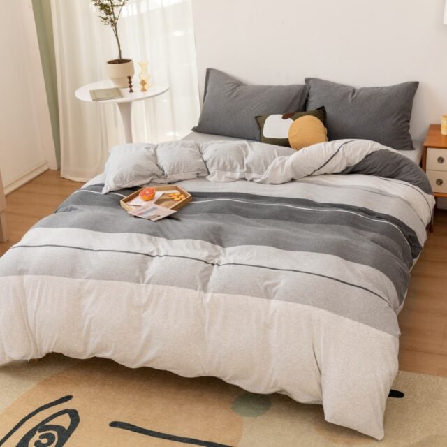 Knitted cotton gradient stripe duvet cover wholesale
